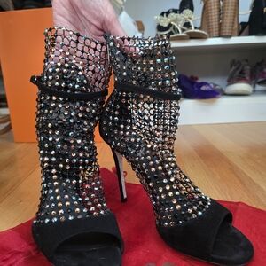 Rene Caovilla Black and Silver Stiletto Heels